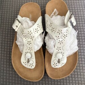 Joe Fresh White and Tan Sandals with Floral Perforations